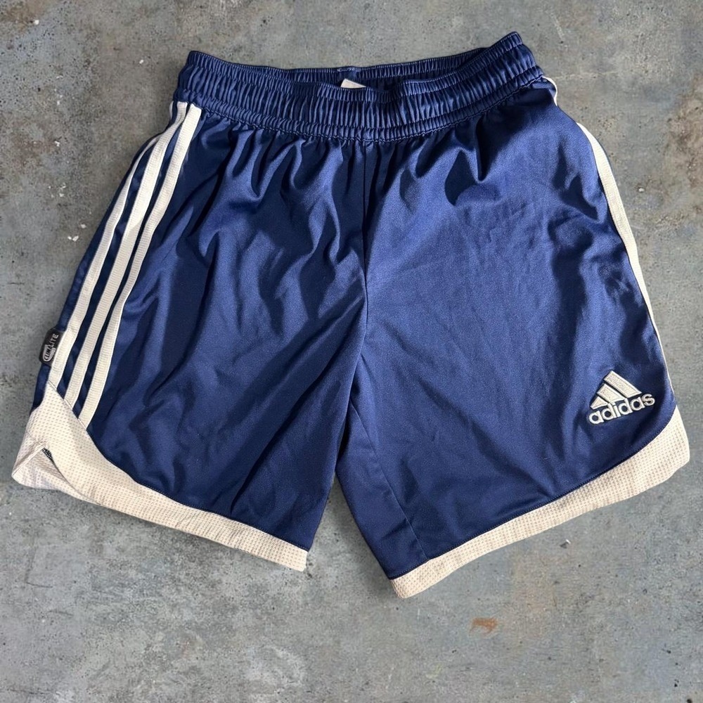 Adidas Climalite Soccer Shorts Navy Blue White 3 Stripe Athletic Small
